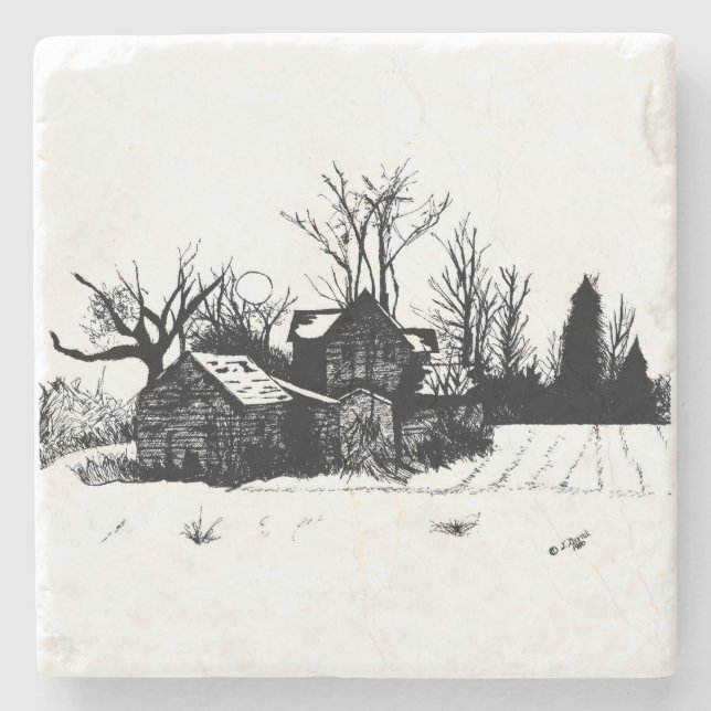 Marble Stone Underlägg - Bläck Winter Farmstead (Framsidan)