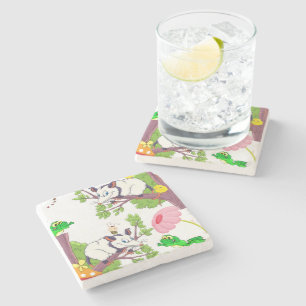 Marble Stone Underlägg Possum Chicks Frog Blommigt