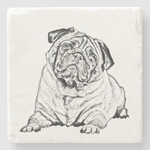 Marble Stone Underlägg - Pug Hund Sten
