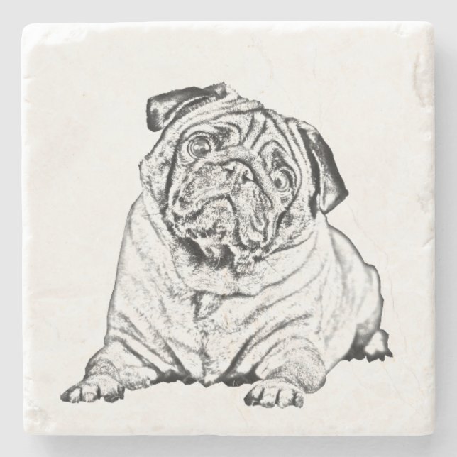 Marble Stone Underlägg - Pug Hund Sten (Framsidan)