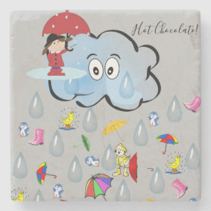 Marble Stone Underlägg Raindrops Clouds Umbrella