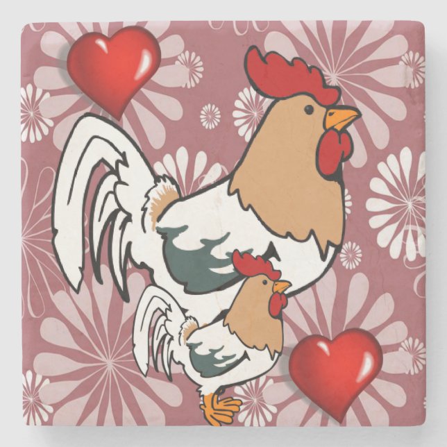 Marble Stone Underlägg Valentine Day Chicken (Framsidan)