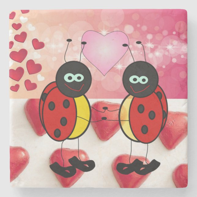 Marble Stone Underlägg Valentine Day Ladybug (Framsidan)