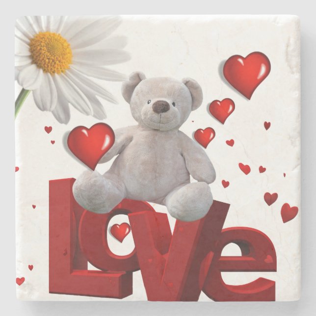Marble Stone Underlägg Valentine Day Nalle (Framsidan)