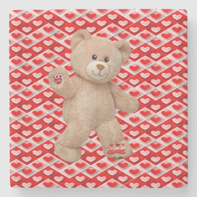 Marble Stone Underlägg Valentine Day Nalle (Framsidan)