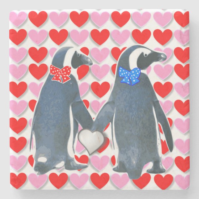 Marble Stone Underlägg Valentine Day Penguin (Framsidan)