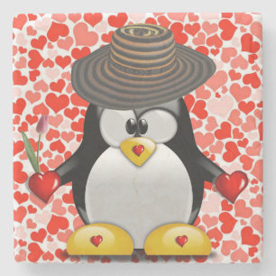 Marble Stone Underlägg Valentine Day Penguin