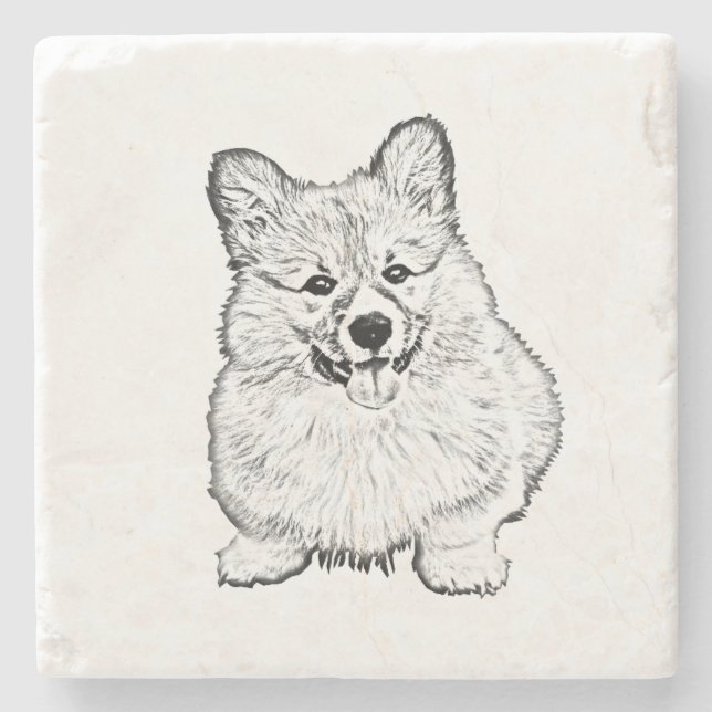 Marble Stone Underlägg - Welsh Corgi Sten (Framsidan)