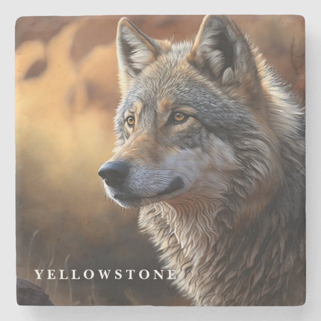 Marble Stone Underlägg-Yellowstone-Varg Stenunderlägg (Framsidan)