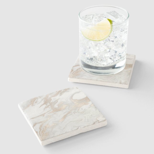 Marble Stone White Guld Beige Ivory Cream Grått Underlägg Sten (Sidan)