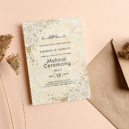 Marble Struktur Blommigt Snöre Muslim Mehndi Cerem Inbjudningar