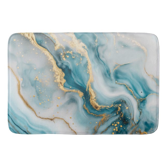 Marble struktur blue teal-badmat i guld badrumsmatta (Framsidan)