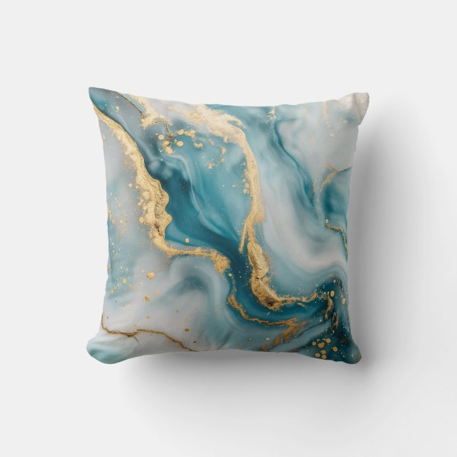 Marble struktur blue teal guld Dekorativ kudde (Framsida)