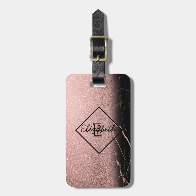 Marble Struktur, Glitter Monogram-Personlig Bagagebricka (Vertikal Framsida)