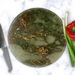 Marble Struktur Oliv grönt Faux Gold Foil