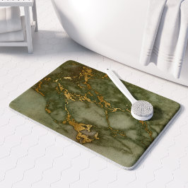 Marble Struktur Oliv grönt Faux Gold Foil Badrumsmatta