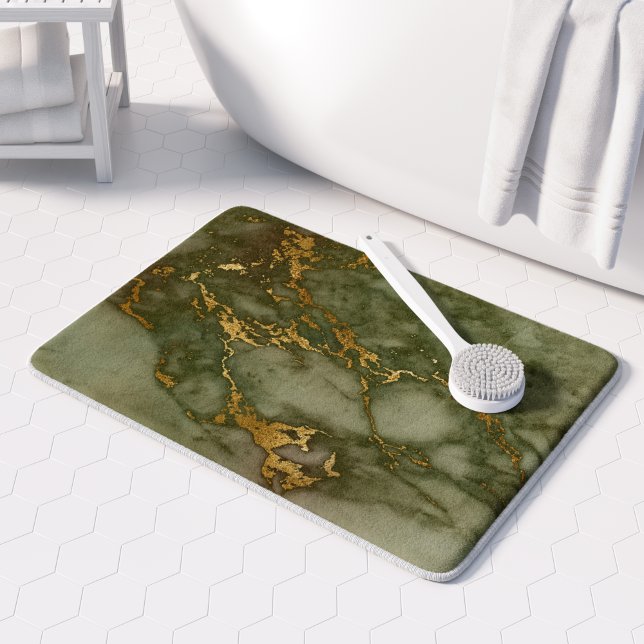 Marble Struktur Oliv grönt Faux Gold Foil Badrumsmatta (Skapare uppladdad)