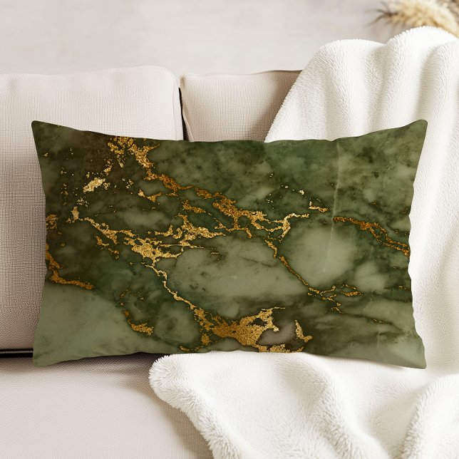 Marble Struktur Oliv grönt Faux Gold Foil Prydnadskudde (Skapare uppladdad)