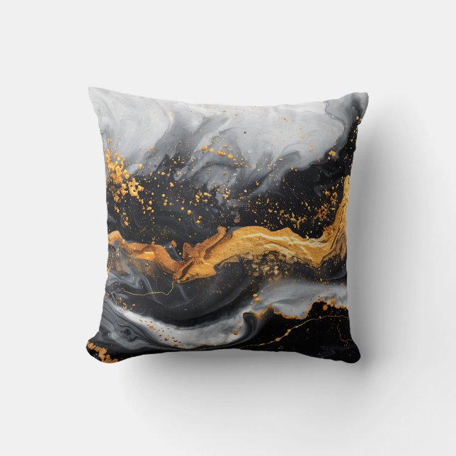 Marble struktur svart grått guld Dekorativ kudde (Framsida)