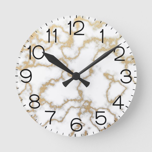 Marble Struktur White Guld Modern lyxminimi Rund Klocka (Framsida)