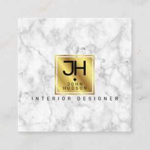 Marble Svart och Guld Modern Monogram Fyrkantigt Visitkort