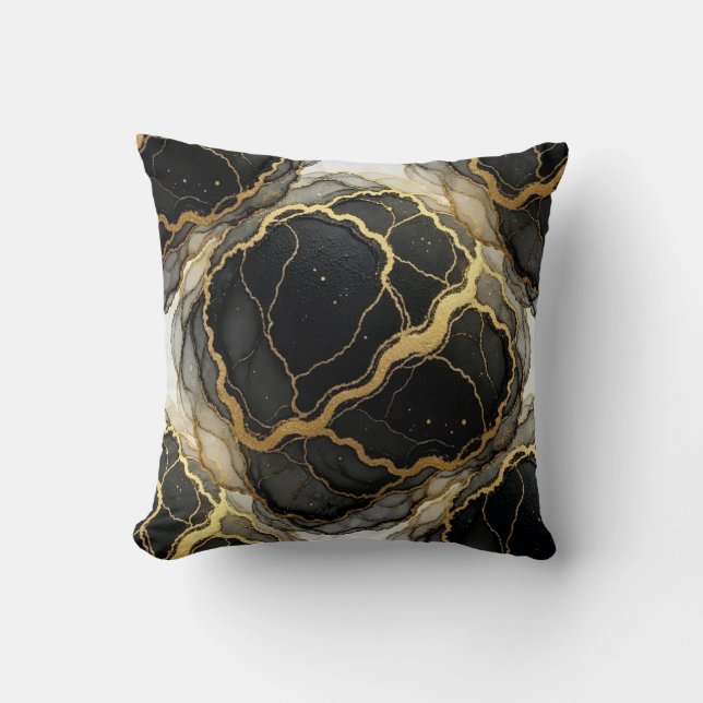 Marble Svart och Vitt + Guldlux  Kudde (Framsida)