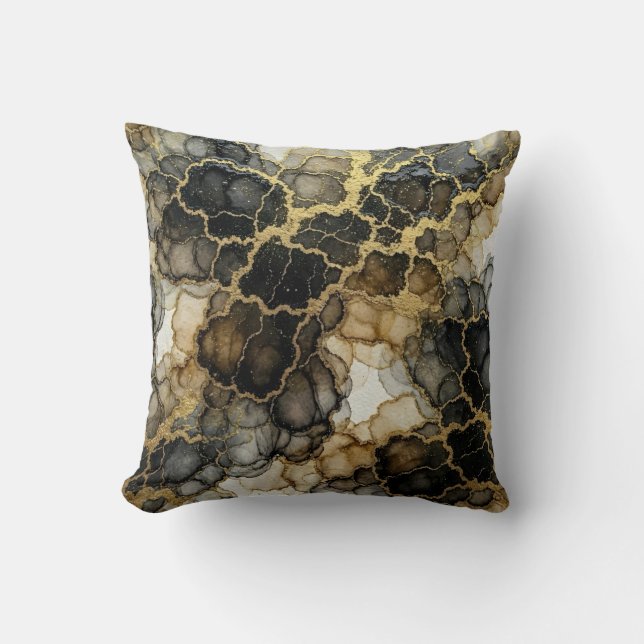 Marble Svart och Vitt + Guldluxus  Kudde (Framsida)
