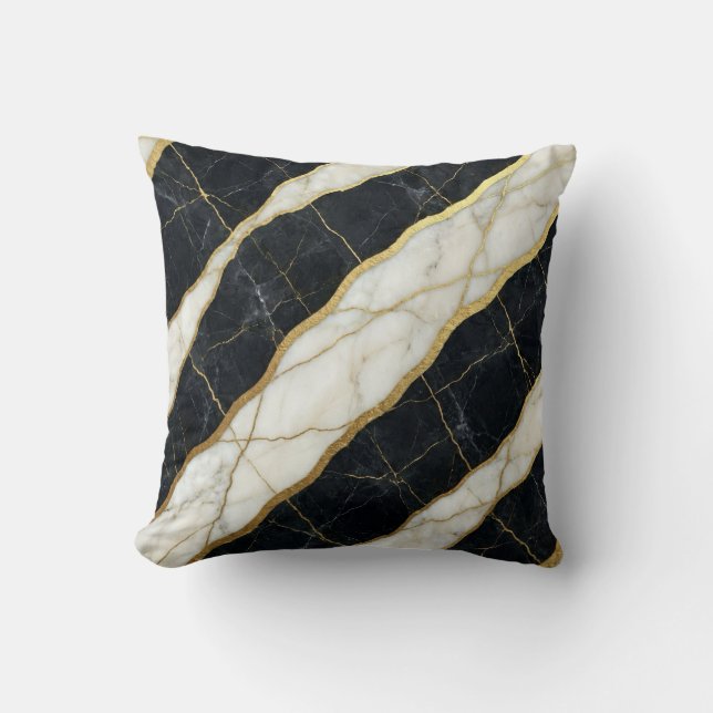Marble Svart och Vitt + Guldluxus  Kudde (Framsida)
