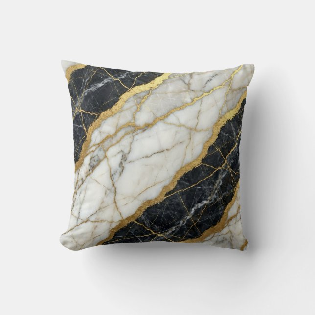 Marble Svart och Vitt + Guldluxus  Kudde (Framsida)