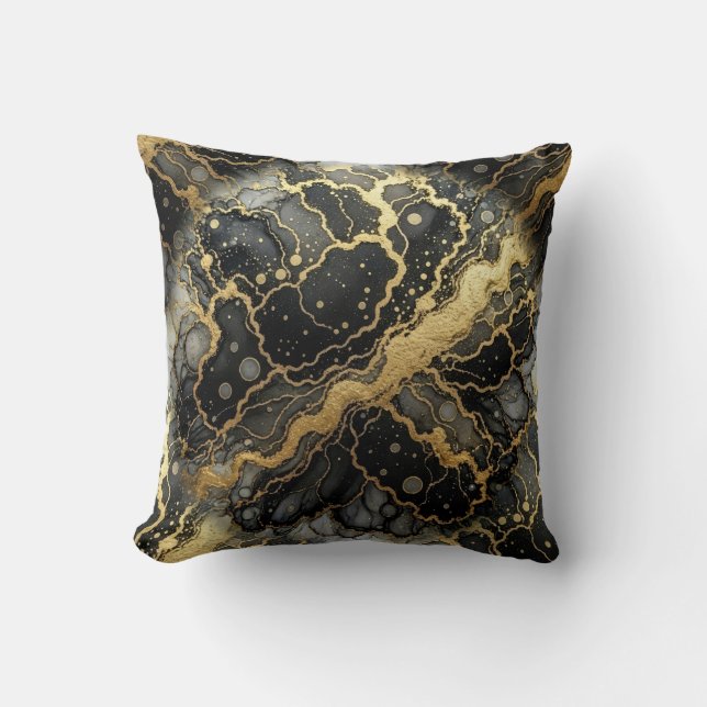 Marble Svart och Vitt + Guldluxus  Kudde (Framsida)
