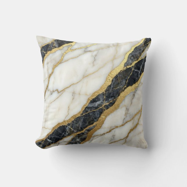 Marble Svart och Vitt + Guldluxus  Kudde (Framsida)
