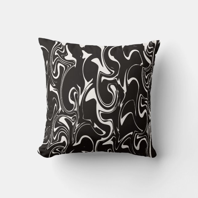 Marble Swirl Struktur - Inverterad Black and White Kudde (Framsida)