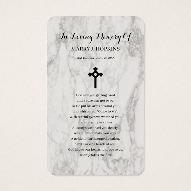 Marble Sympathy Funeral Memorial Prayer Cards Visitkort (Baksida)