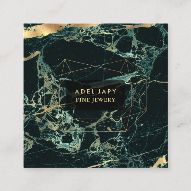 Marble Teal Grönt+Faux Guld Gemstone Facet Fyrkantigt Visitkort (Framsida)