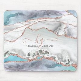 Marble Teal Ro Guld Glitter skript Monogram Mous Musmatta