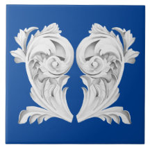 Marble Tendrils on a Blue Ceramic Tile