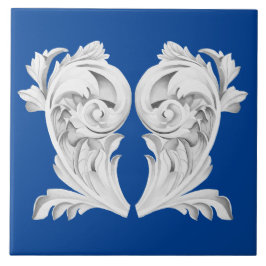 Marble Tendrils on a Blue Ceramic Tile Kakelplatta