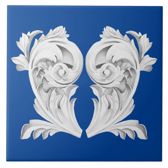 Marble Tendrils on a Blue Ceramic Tile Kakelplatta (Framsidan)