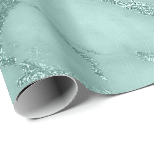 Marble Tiffany Aqua Pastel Stone Abstrakt Metallic Presentpapper (Rullad Hörn)