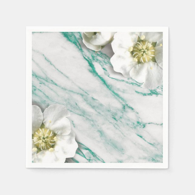 Marble Tiffany Emerald White Jasmine Glitter Pappersservett (Framsidan)
