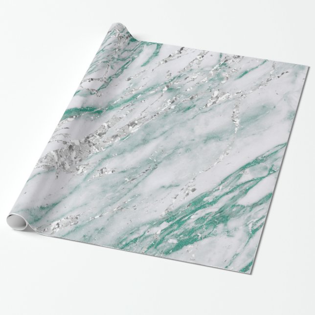 Marble Tiffany Silver Grått Teal Grönt Stone VIP Presentpapper (Utrullad)