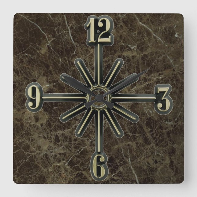 Marble Tile Sunburst Dial Wall Clock Fyrkantig Klocka (Framsida)