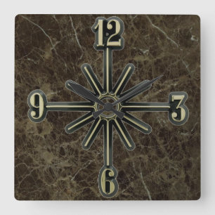 Marble Tile Sunburst Dial Wall Clock Fyrkantig Klocka