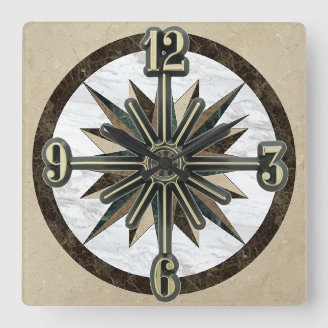 Marble Tile Sunburst Dial Wall Clock Fyrkantig Klocka (Framsida)