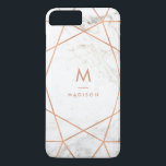 Marble Titta på Faux Ro Guld Geometric Mönster<br><div class="desc">Snyggten fodral har en modern geometrisk mönster i ro guld,  på en vit marmorbakgrund. Det finns också en plats att anpassa med ditt namn och monogram.</div>