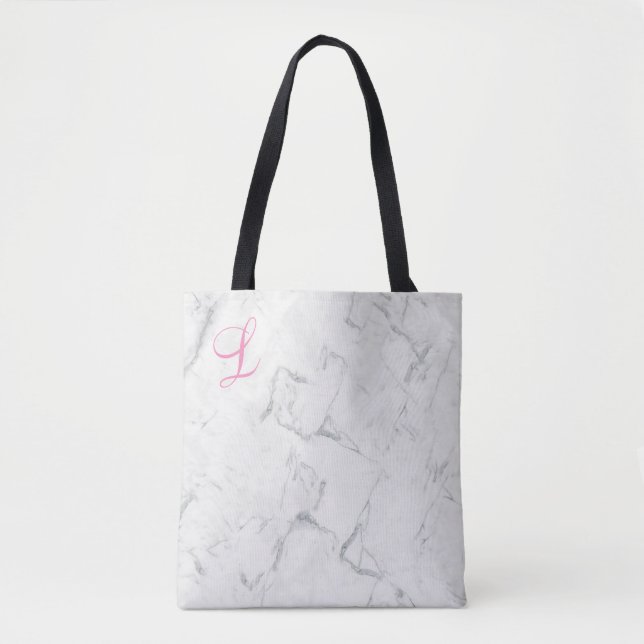 Marble Tote Bag med initial mogrammad Tygkasse (Framsida)