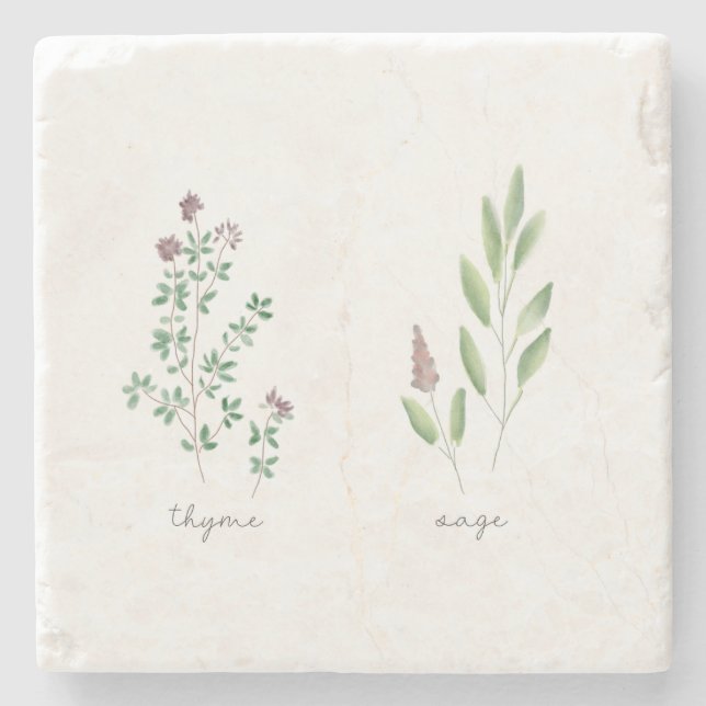 Marble Trivet | Herbs Watercolor Stenunderlägg (Framsidan)