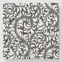 Marble Underlägg svart och vit Blommigt