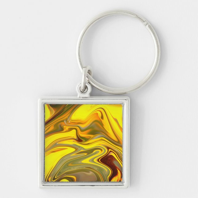 Marble Vågar Gult Digital Papper-55448 Fyrkantig Silverfärgad Nyckelring (Framsidan)