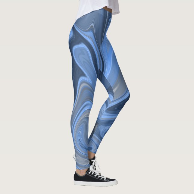 Marble Vätskeblå Navy Mönster Leggings (Höger)